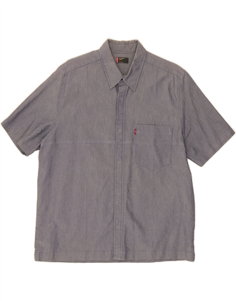 LEVI'S Mens Short Sleeve Shirt Large Navy Blue Cotton Vintage Levi's and Second-Hand Levi's from Messina Hembry 