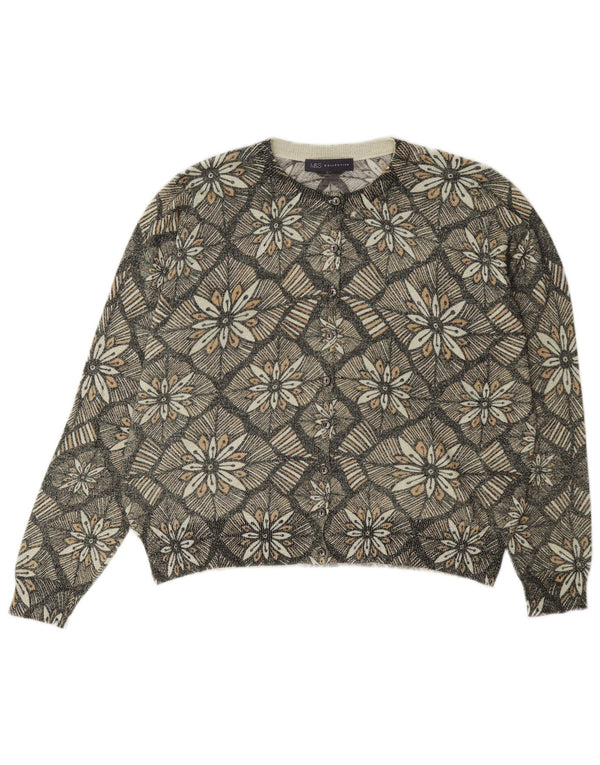Marks & Spencer Womens Cardigan Sweater UK 14 Medium Grey Floral Classic