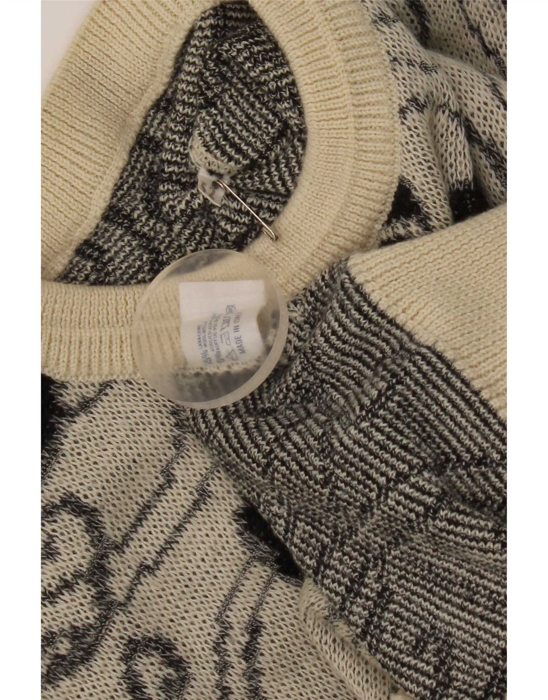 Vintage Mens Crew Neck Jumper Sweater IT 52 Large Grey Paisley Wool