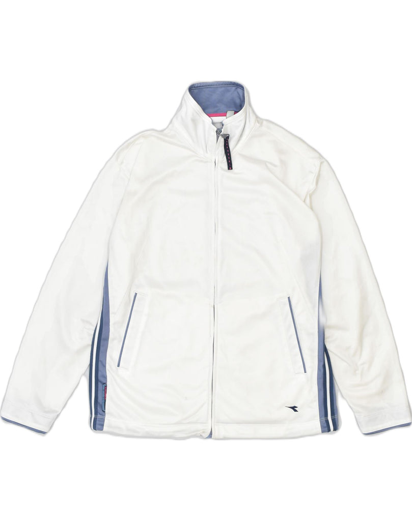 DIADORA Womens Oversized Tracksuit Top Jacket UK 10 Small White Polyester | Vintage Diadora | Thrift | Second-Hand Diadora | Used Clothing | Messina Hembry 