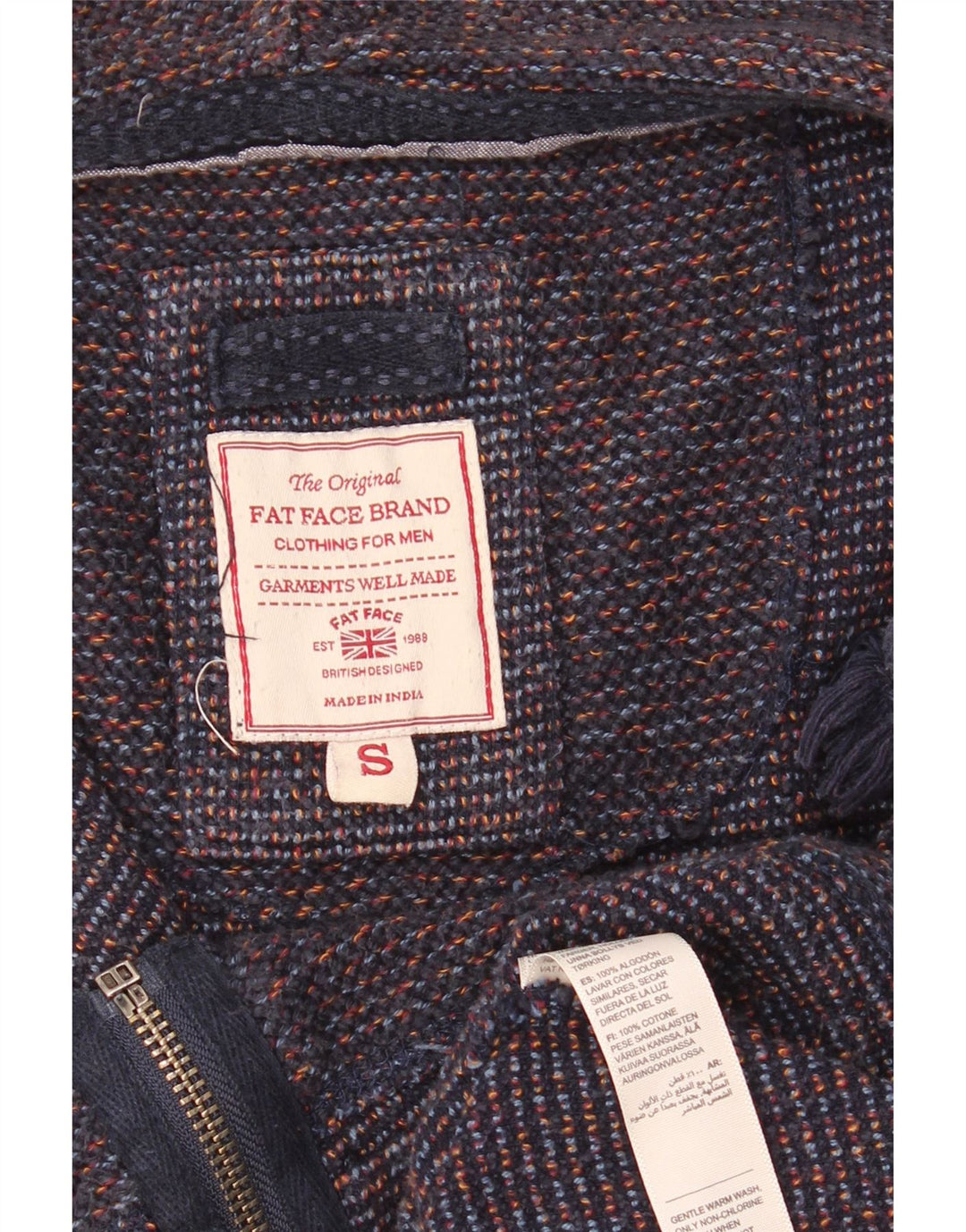 Fat Face Mens Zip Hoodie Sweater Small Navy Blue Cotton