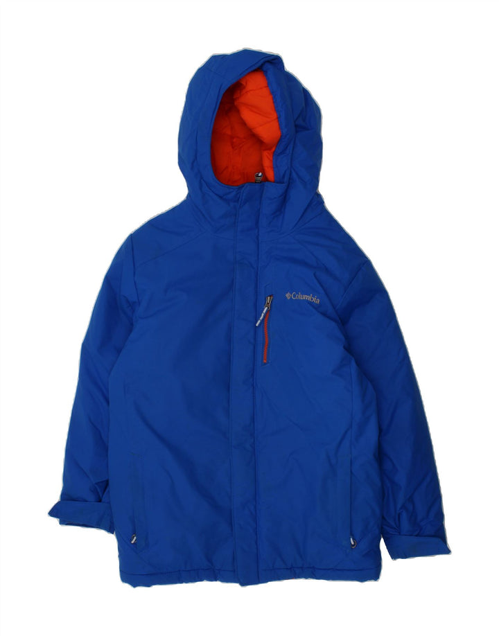 COLUMBIA Boys Hooded Windbreaker Coat 7-8 Years Small Blue Nylon Vintage Columbia and Second-Hand Columbia from Messina Hembry 