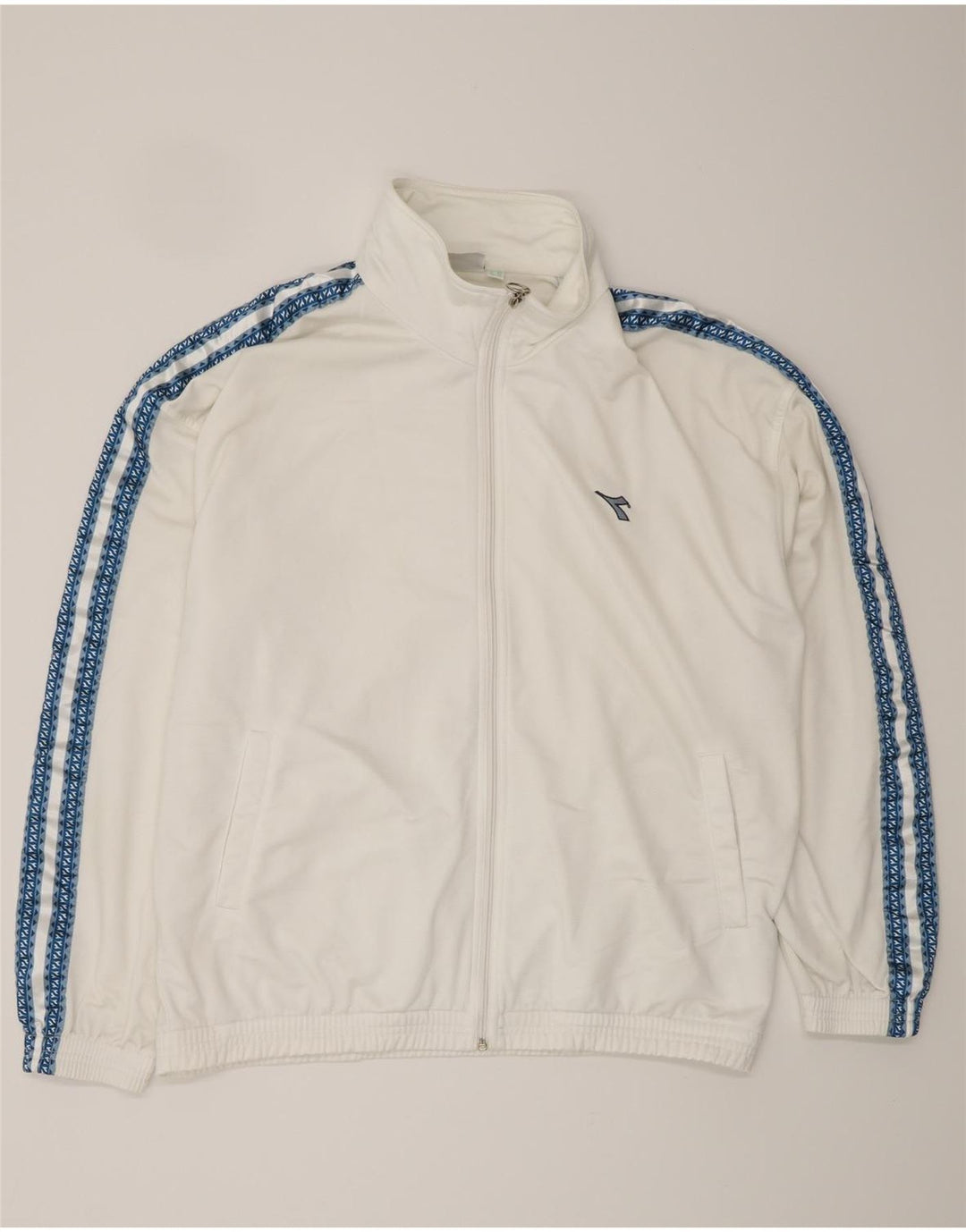 DIADORA Mens Graphic Tracksuit Top Jacket UK 42 Large White Polyester