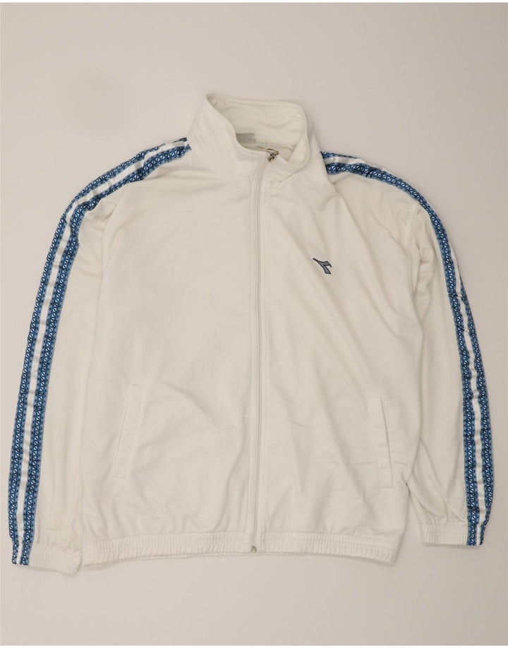 DIADORA Mens Graphic Tracksuit Top Jacket UK 42 Large White Polyester