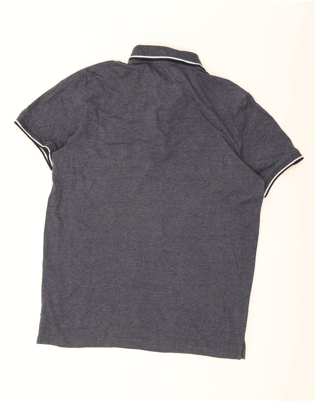JACK & JONES Mens Polo Shirt Large Grey Striped Cotton