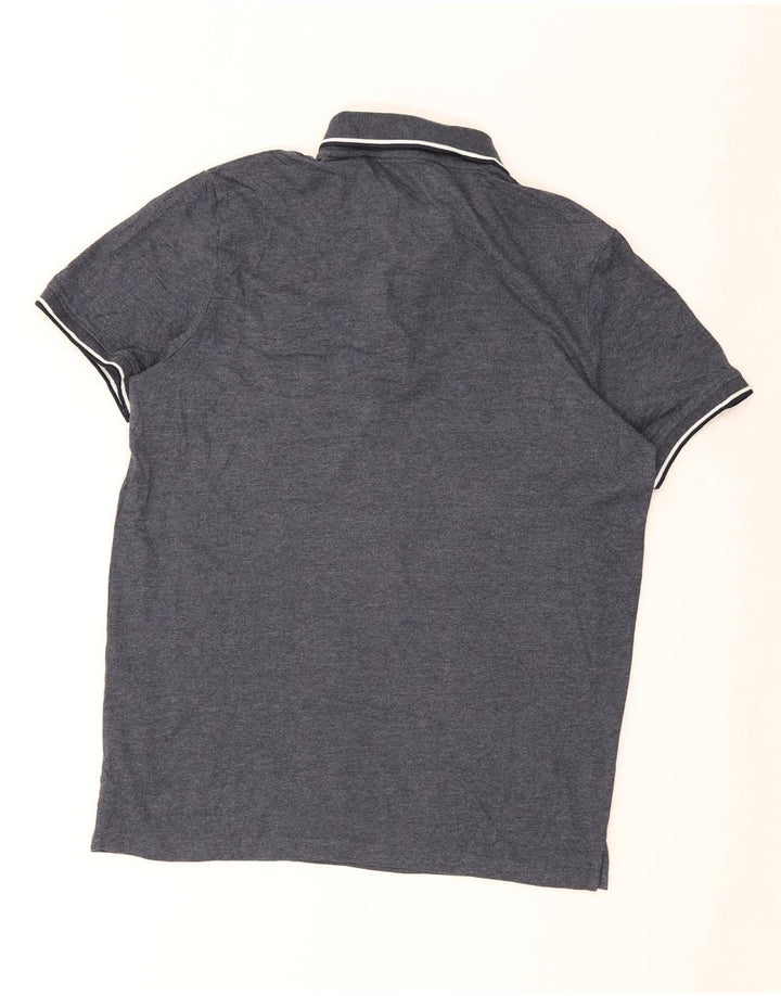 JACK & JONES Mens Polo Shirt Large Grey Striped Cotton