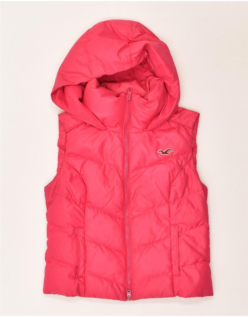 HOLLISTER Womens Hooded Padded Gilet UK 8 Small Pink Polyester | Vintage Hollister | Thrift | Second-Hand Hollister | Used Clothing | Messina Hembry 