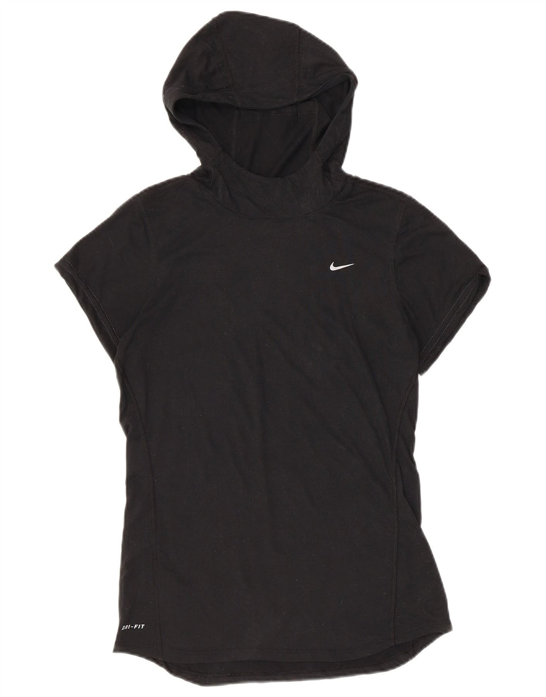 Nike Womens Dri Fit Hooded T-Shirt Top UK 10 Small Black Polyester
