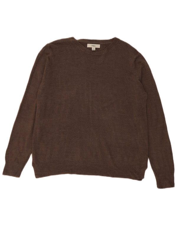 Marks & Spencer Womens Boat Neck Jumper Sweater UK 14 Large Brown Acrylic