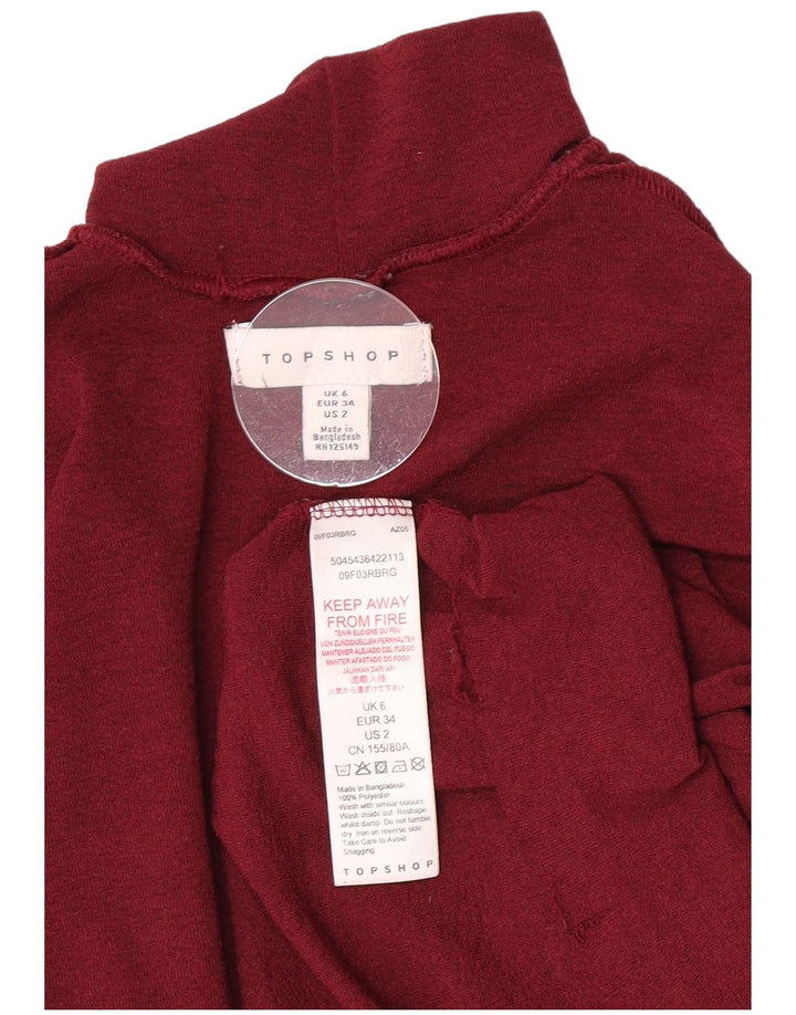 Topshop Womens See Through Crop Top Long Sleeve UK 6 XS Maroon Polyester