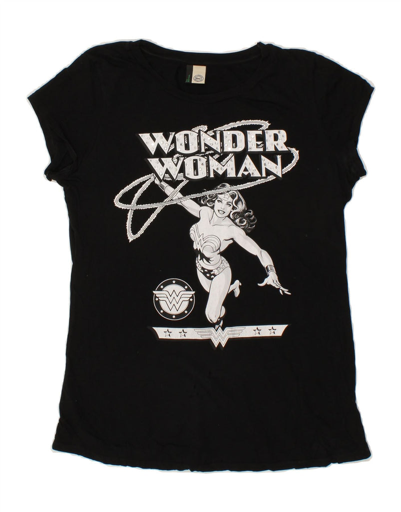 BENETTON Womens Wonder Woman Graphic T-Shirt Top UK 10 Small Black Vintage Benetton and Second-Hand Benetton from Messina Hembry 