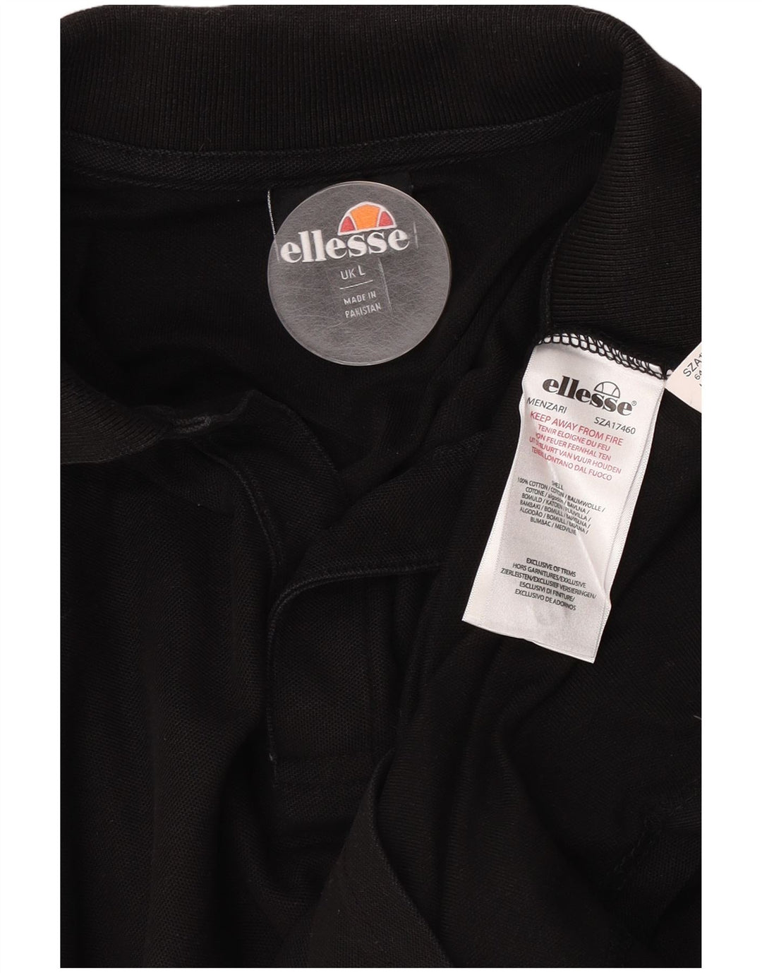 Ellesse Mens Polo Shirt Large Black Cotton