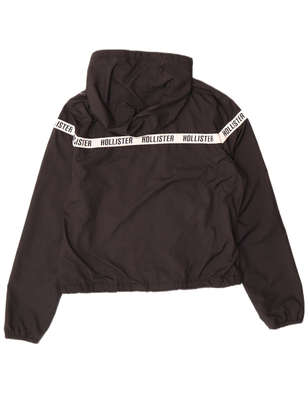 HOLLISTER Womens Graphic Hooded Windbreaker Jacket UK 14 Medium Black