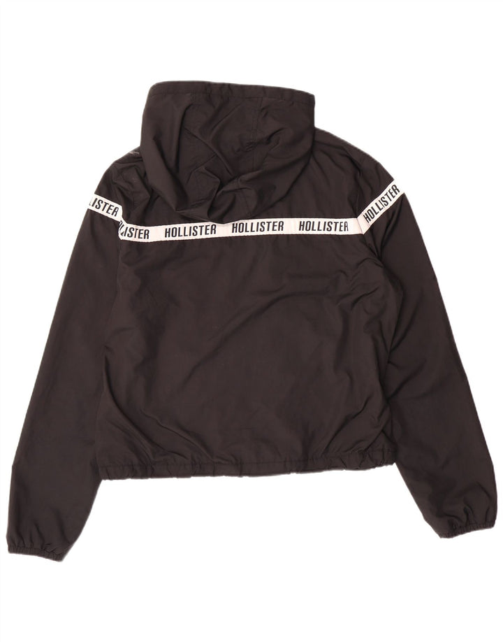 HOLLISTER Womens Graphic Hooded Windbreaker Jacket UK 14 Medium Black