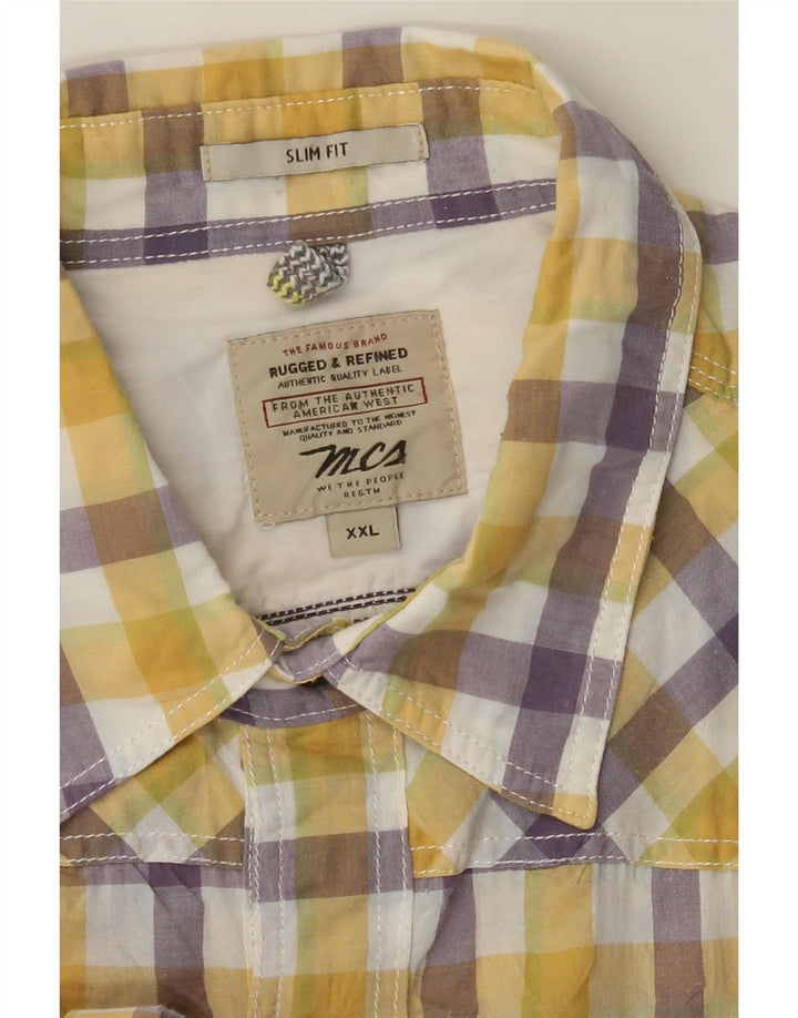 Marlboro Classics Mens Short Sleeve Shirt 2XL Yellow Gingham Cotton