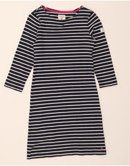 JOULES Womens 3/4 Sleeve Jumper Dress UK 10 Small Navy Blue Striped Cotton