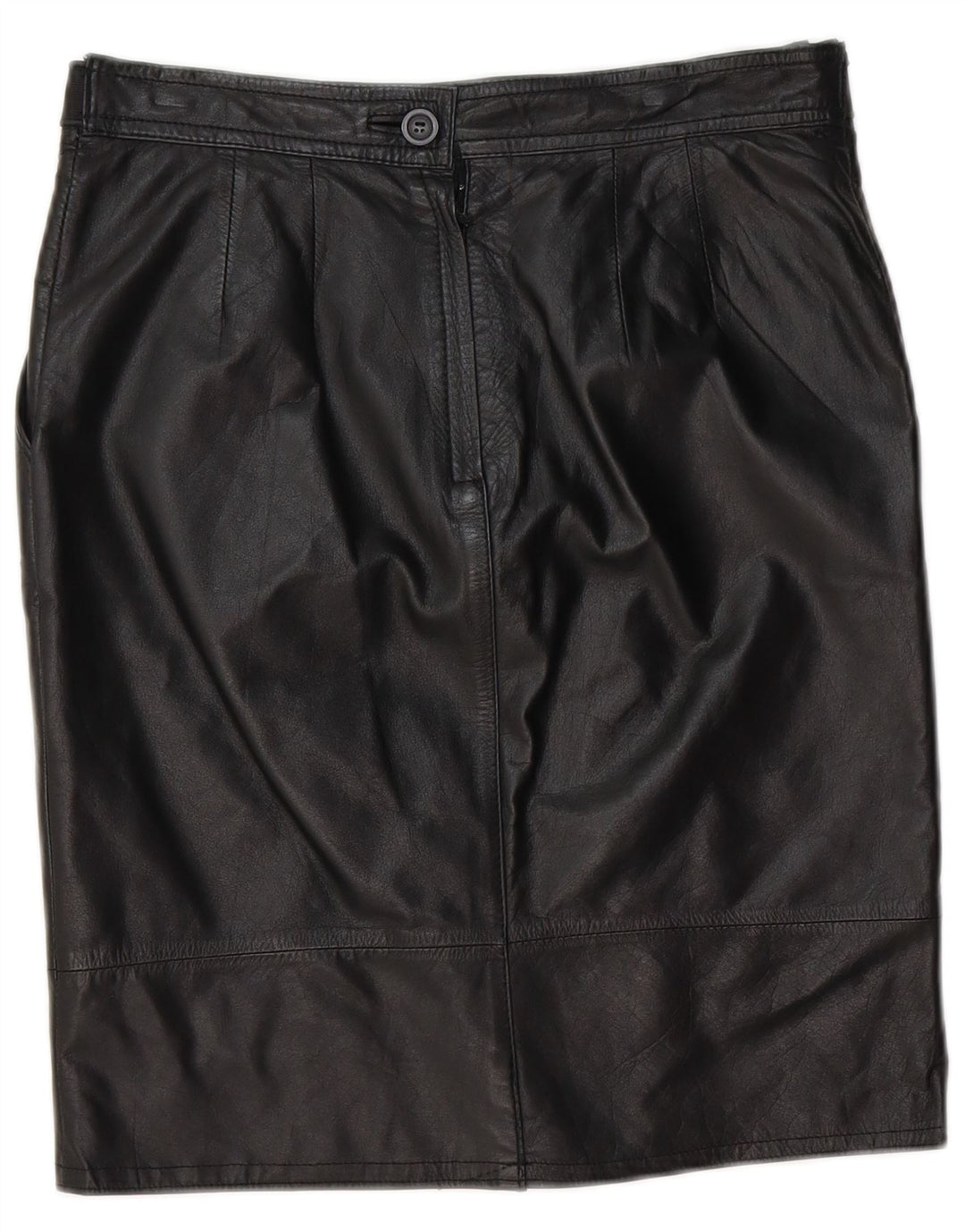 VINTAGE Womens Leather Skirt EU 36 Small W30  Black Leather