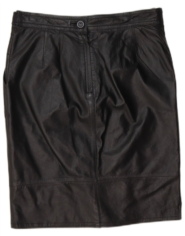 VINTAGE Womens Leather Skirt EU 36 Small W30  Black Leather