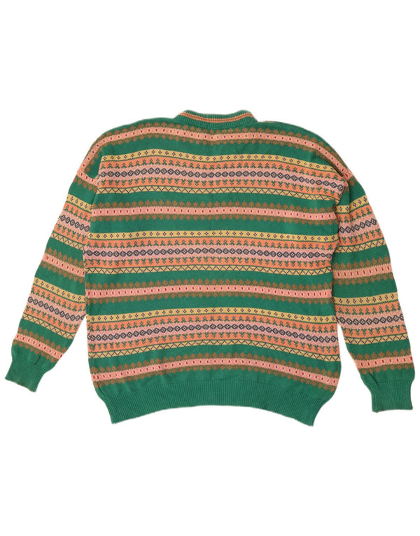 Americanino Mens Crew Neck Jumper Sweater Large Green Fair Isle Cotton