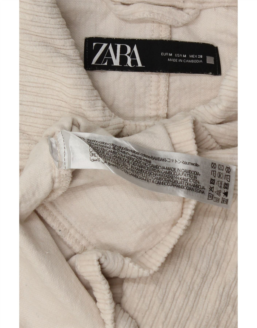 Zara Womens Corduroy Jacket UK 14 Medium White Cotton