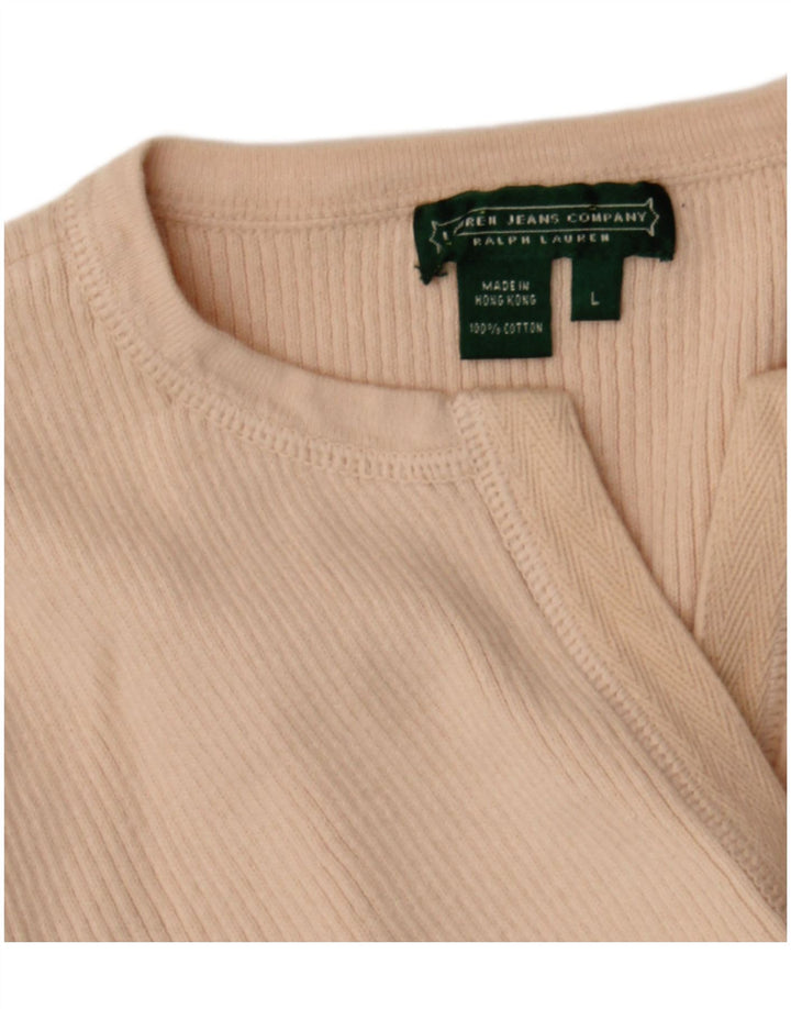 RALPH LAUREN Womens 3/4 Sleeve V-Neck Jumper Sweater UK 14 Large Beige
