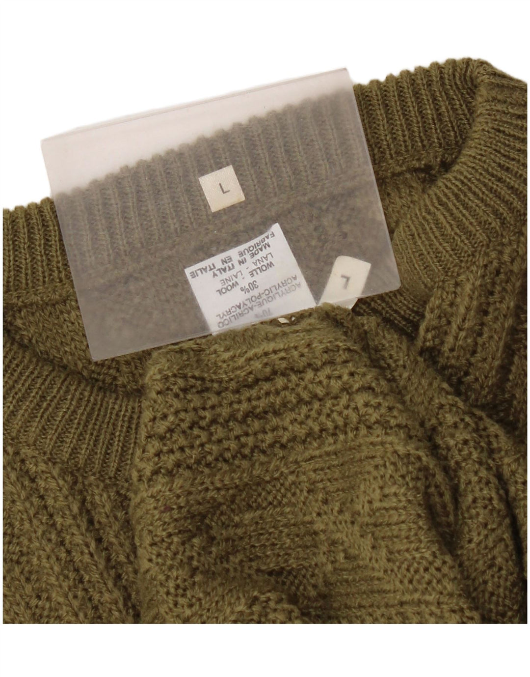 Vintage Mens Crew Neck Jumper Sweater Large Khaki Acrylic