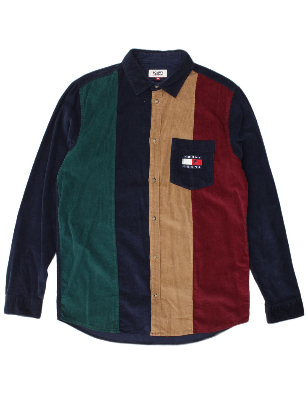 TOMMY HILFIGER Mens Corduroy Shirt Medium Multicoloured Colourblock Cotton