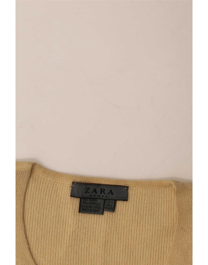 Zara Womens V-Neck Jumper Sweater UK 16 Large Beige Wool