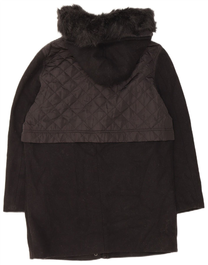 Marks & Spencer Womens Hooded Duffle Coat UK 10 Small Black Wool