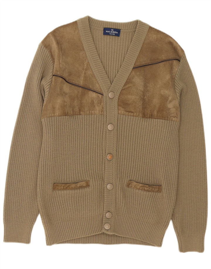 Malagrida Mens Cardigan Sweater Large Beige Wool