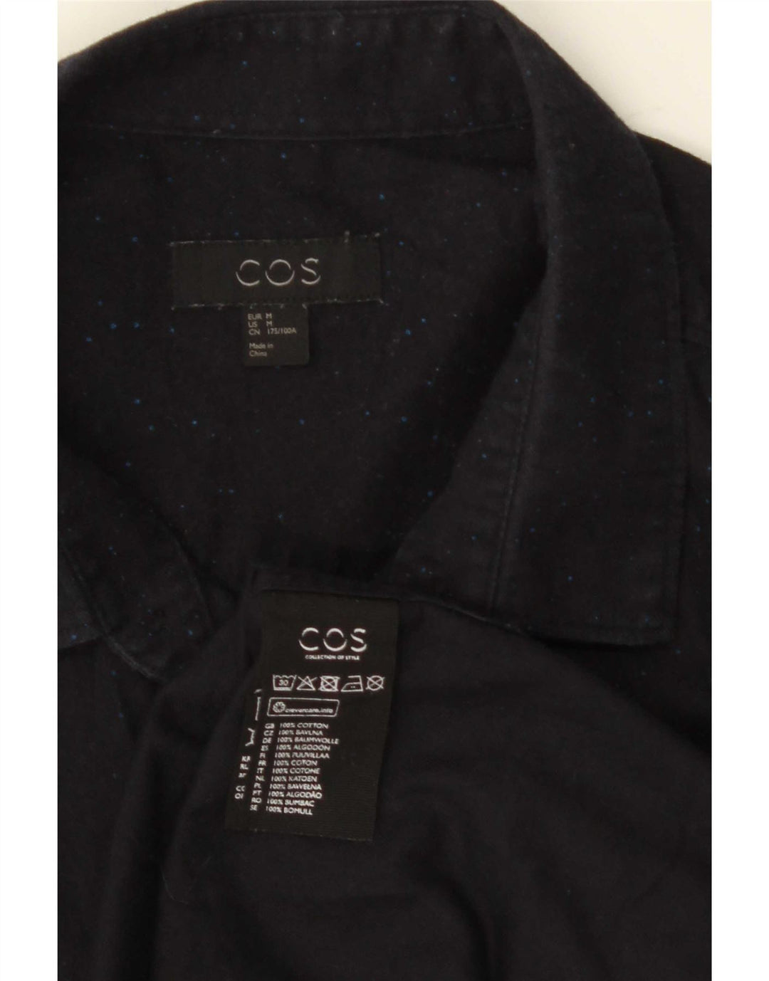 Cos Mens Shirt Medium Navy Blue Flecked Cotton