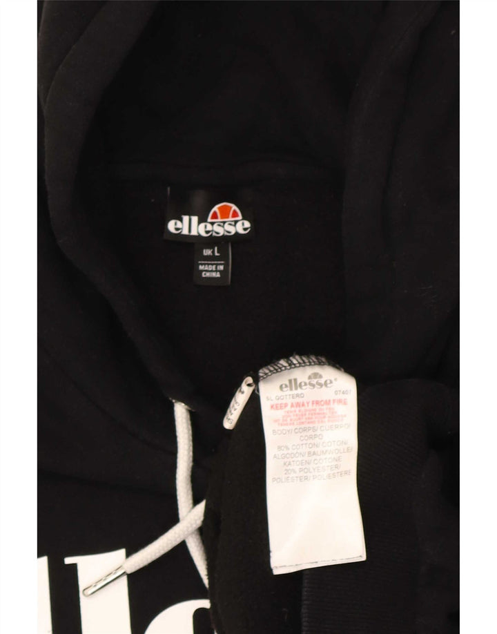 Ellesse Mens Graphic Hoodie Jumper Large Black Cotton