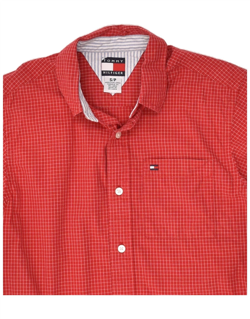 TOMMY HILFIGER Boys Short Sleeve Shirt 7-8 Years Small Red Check Cotton | Vintage Tommy Hilfiger | Thrift | Second-Hand Tommy Hilfiger | Used Clothing | Messina Hembry 