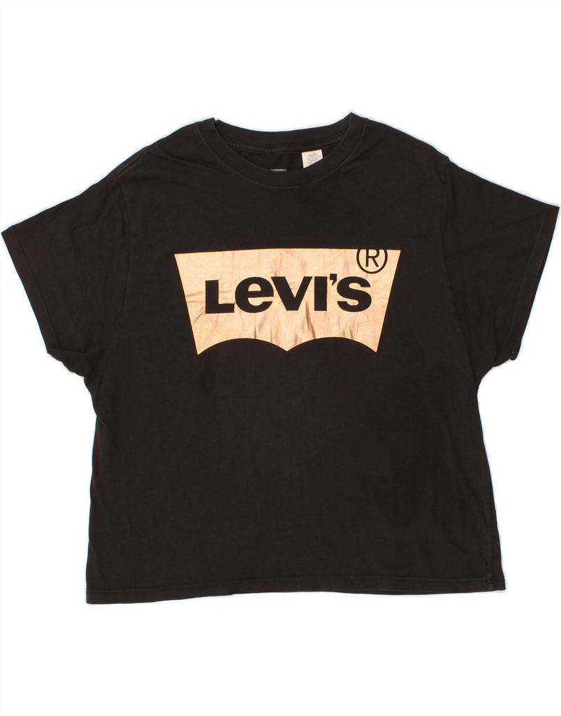 LEVI'S Womens Oversized Crop Graphic T-Shirt Top UK 6 XS Black Vintage Levi's and Second-Hand Levi's from Messina Hembry 