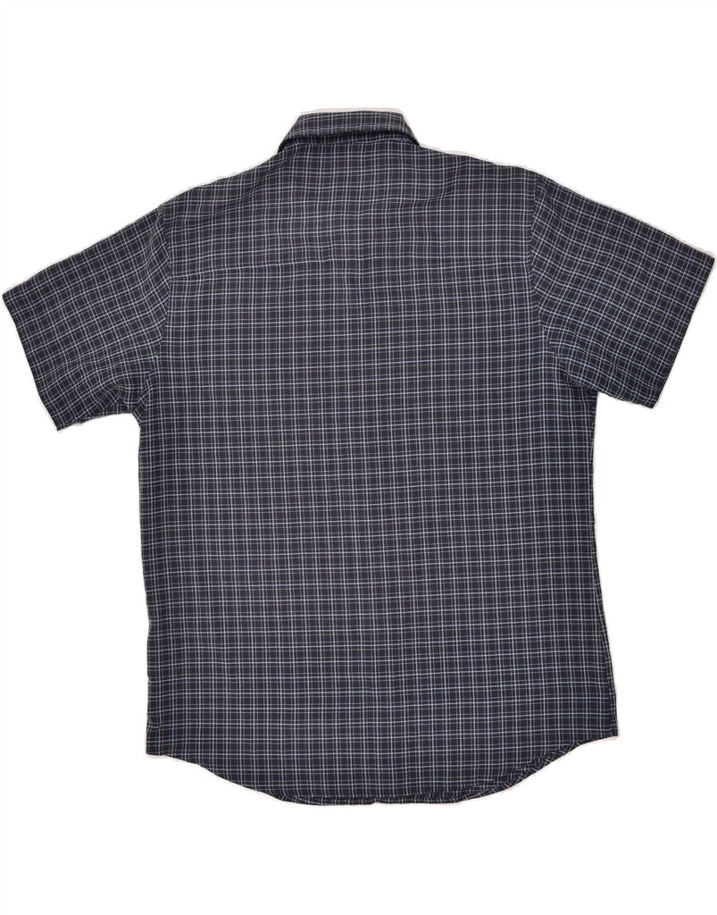 JACK WOLFSKIN Mens Short Sleeve Shirt Small Navy Blue Check Polyester | Vintage Jack Wolfskin | Thrift | Second-Hand Jack Wolfskin | Used Clothing | Messina Hembry 