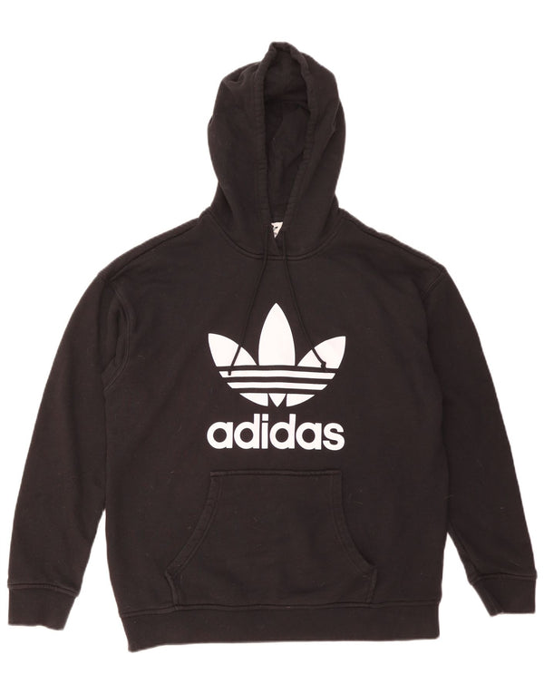Adidas Womens Graphic Hoodie Jumper UK 14 Medium Black Cotton