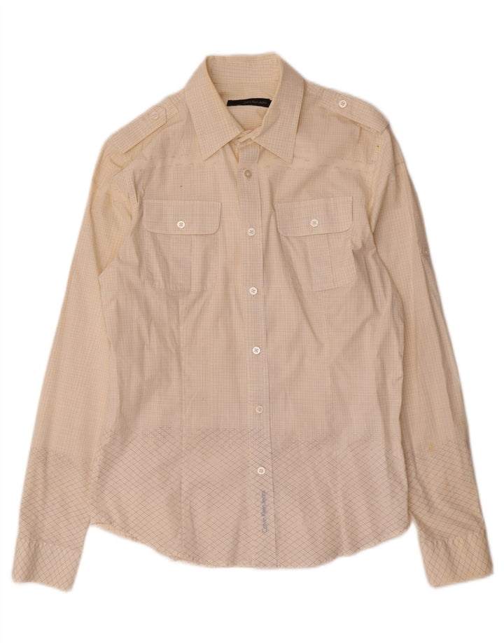 Calvin Klein Jeans Mens Shirt Medium Off White Check Cotton