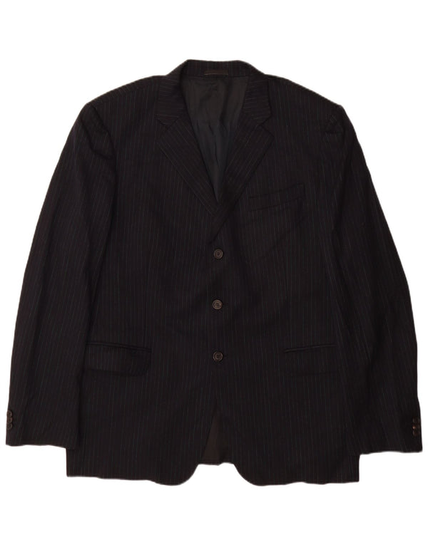Prada Mens 3 Button Blazer Jacket Size 56 2XL Black Pinstripe Virgin Wool