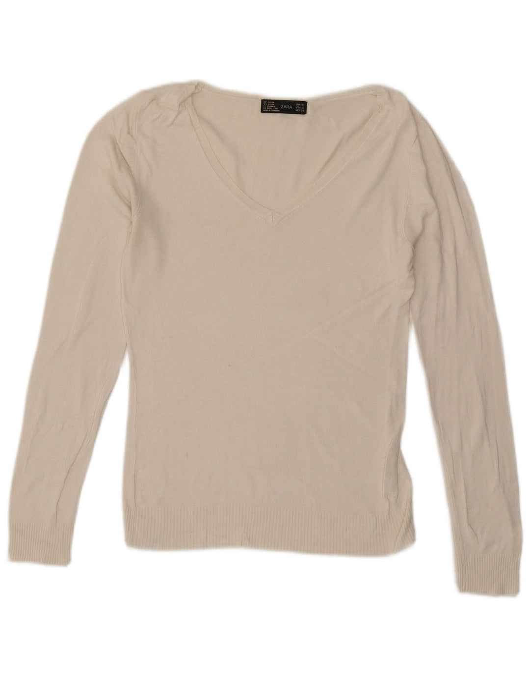 Zara Womens Top Long Sleeve UK 10 Small White Rayon