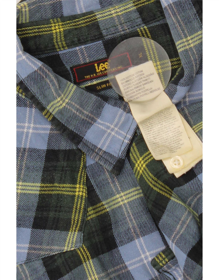Lee Mens Slim Fit Flannel Shirt XL Blue Check Cotton