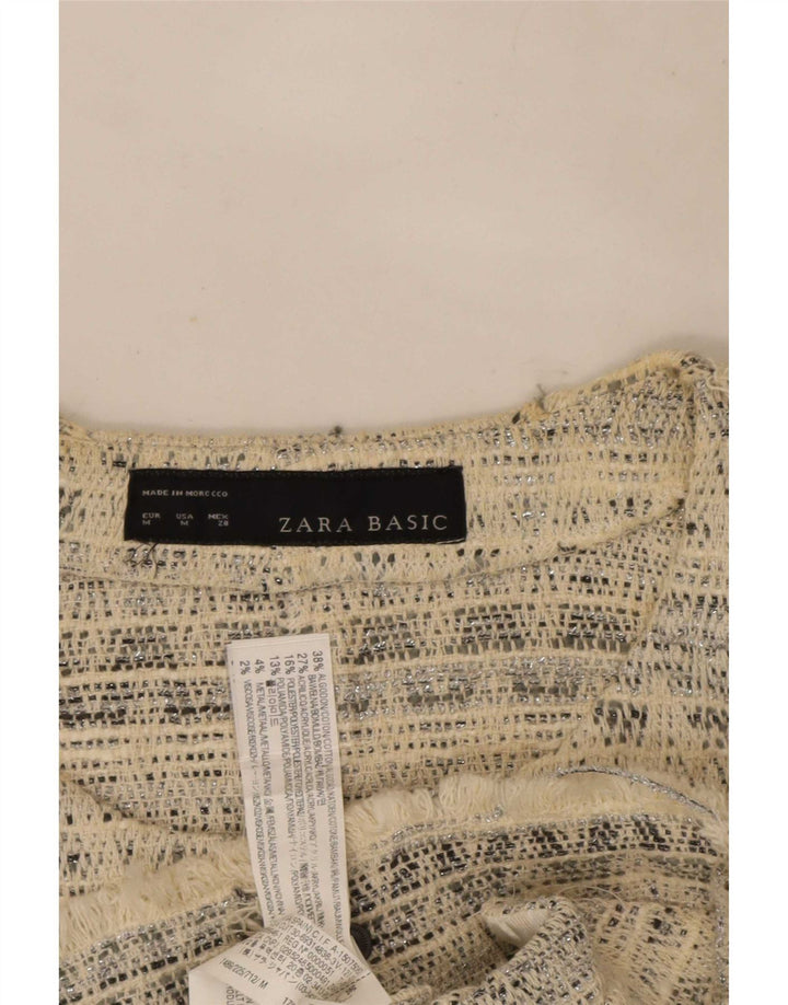 Zara Womens Open Bolero Jacket UK 12 Medium Off White Geometric Cotton