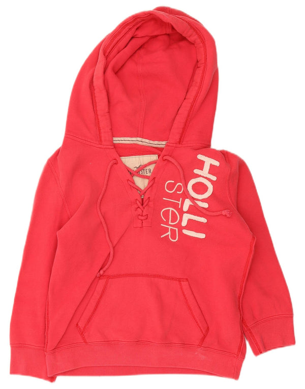 Hollister Girls 3/4 Sleeve Graphic Hoodie Jumper 11-12 Years Large Pink