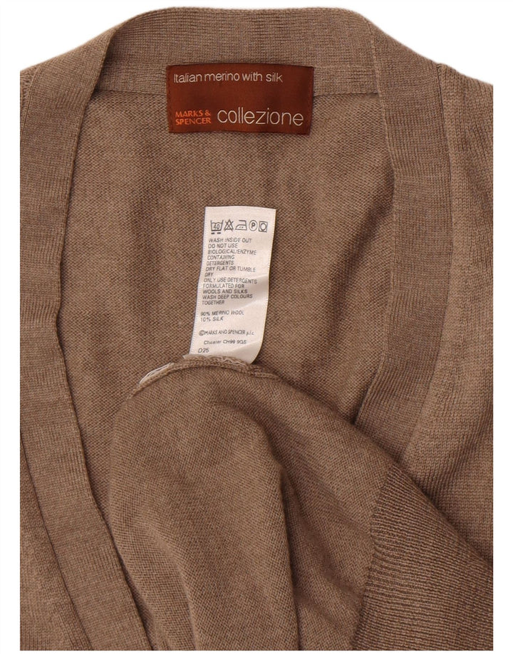 Marks & Spencer Mens Sleeveless Cardigan Sweater Large Brown Wool