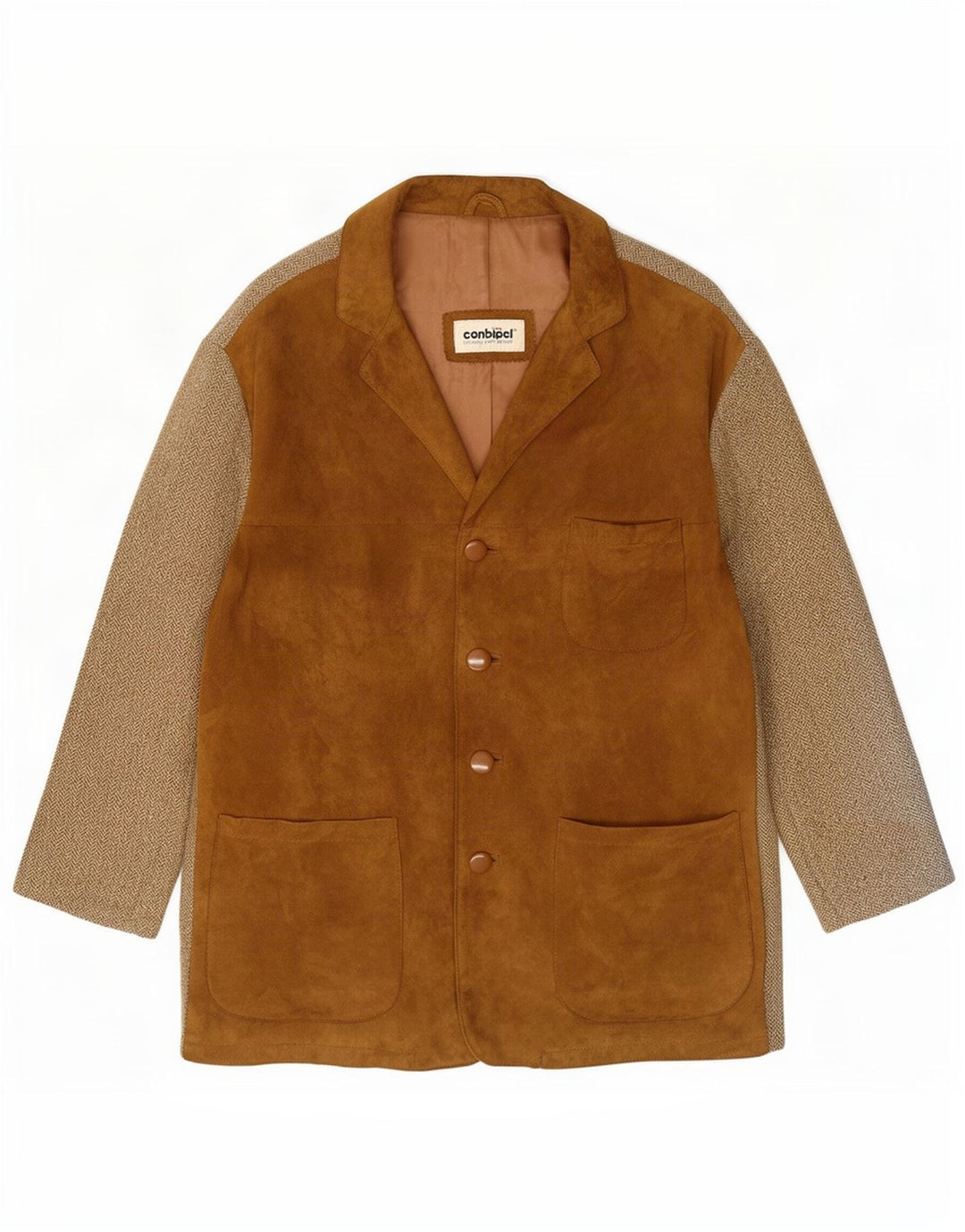 Conbipel Womens Suede Jacket IT 42 Medium Beige Herringbone Leather