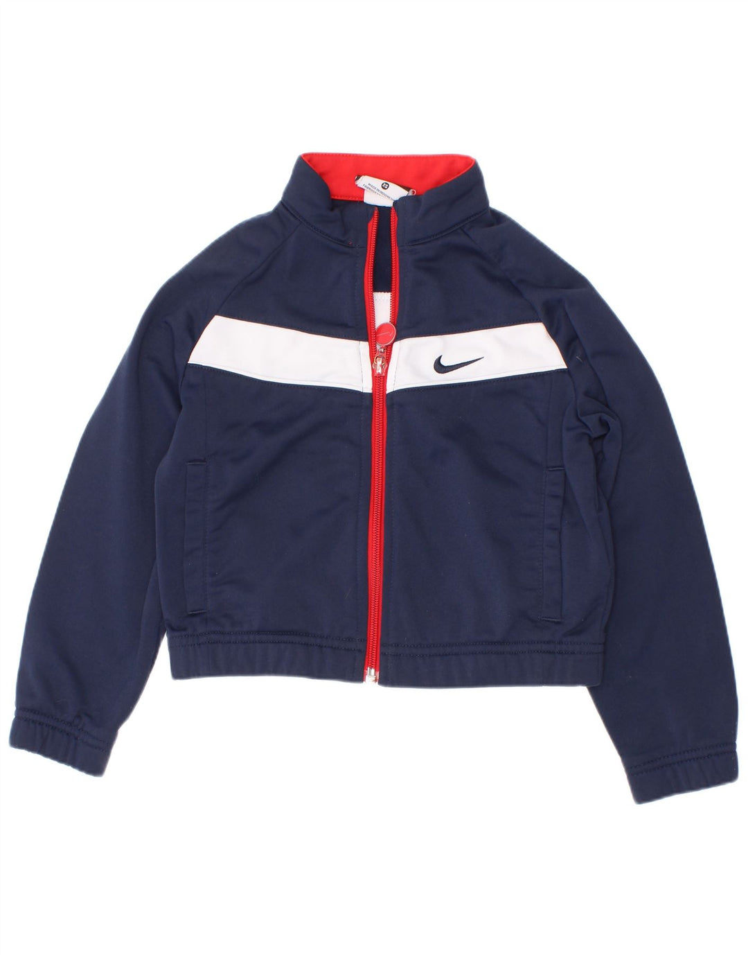 Nike Boys Tracksuit Top Jacket 3-4 Years XS Navy Blue Colourblock Polyester