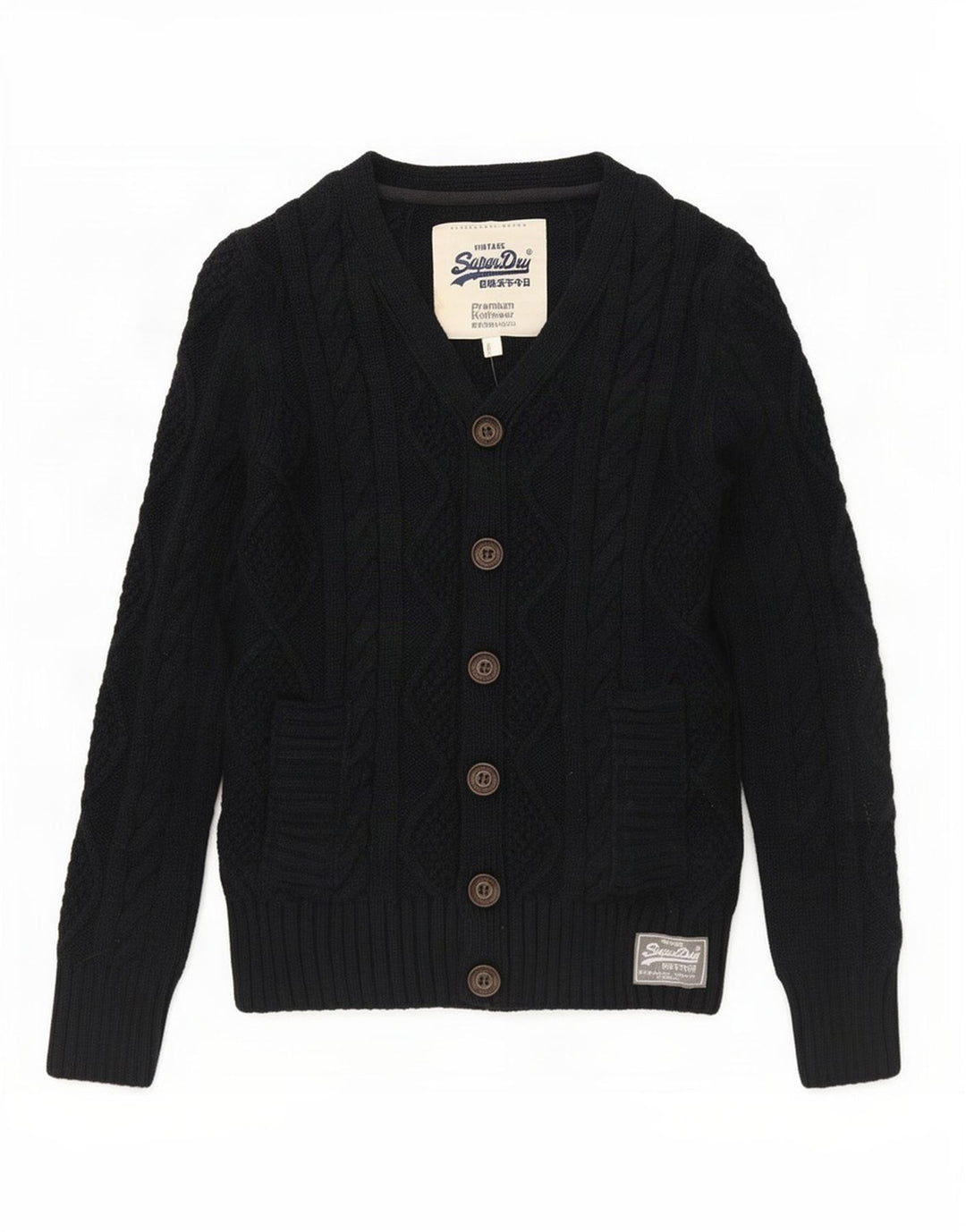 Superdry Mens Cardigan Sweater Medium Navy Blue Flecked Polyester