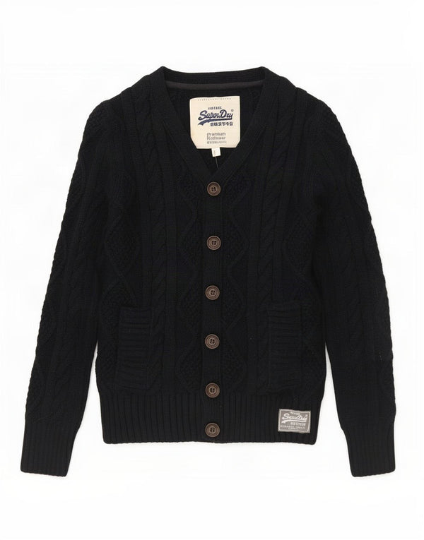 Superdry Mens Cardigan Sweater Medium Navy Blue Flecked Polyester