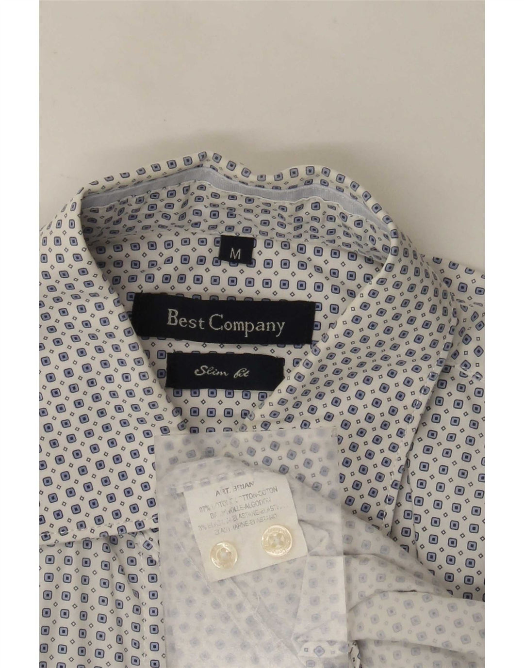 Best Company Mens Slim Fit Shirt Medium White Spotted Cotton