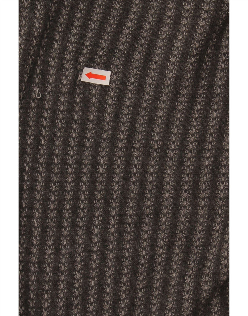 MARKS & SPENCER Mens Zip Neck Jumper Sweater Medium Grey Striped Cotton Vintage Marks & Spencer and Second-Hand Marks & Spencer from Messina Hembry 