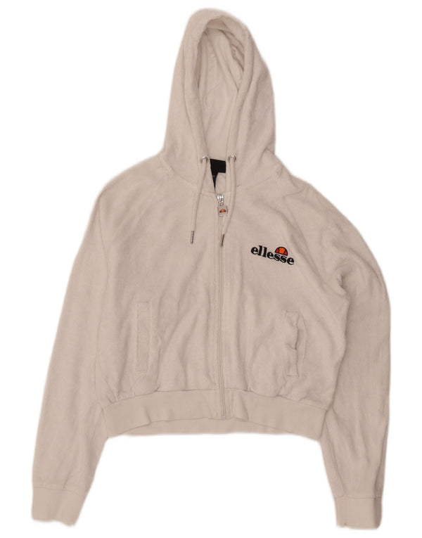 Ellesse Womens Crop Oversized Velvet Zip Hoodie Sweater UK 10 Small White
